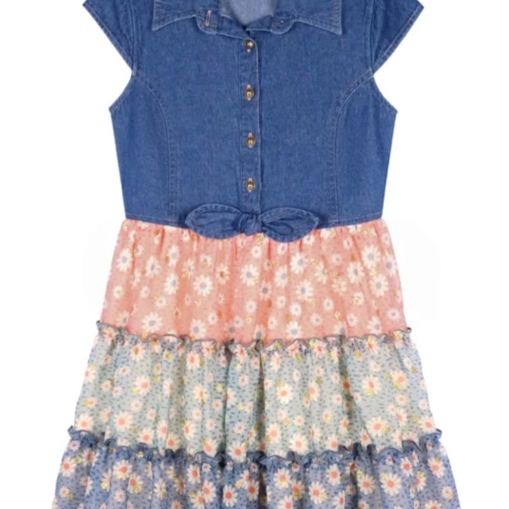 Zunie Denim and Floral Kids Dress - Picture 3 of 4